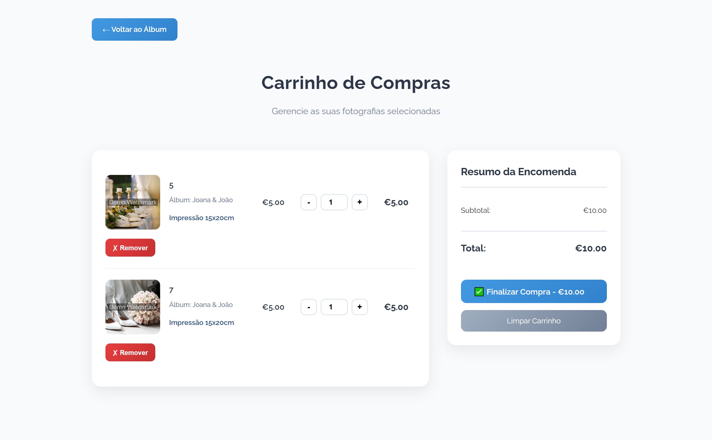 Interface do Carrinho de Compras